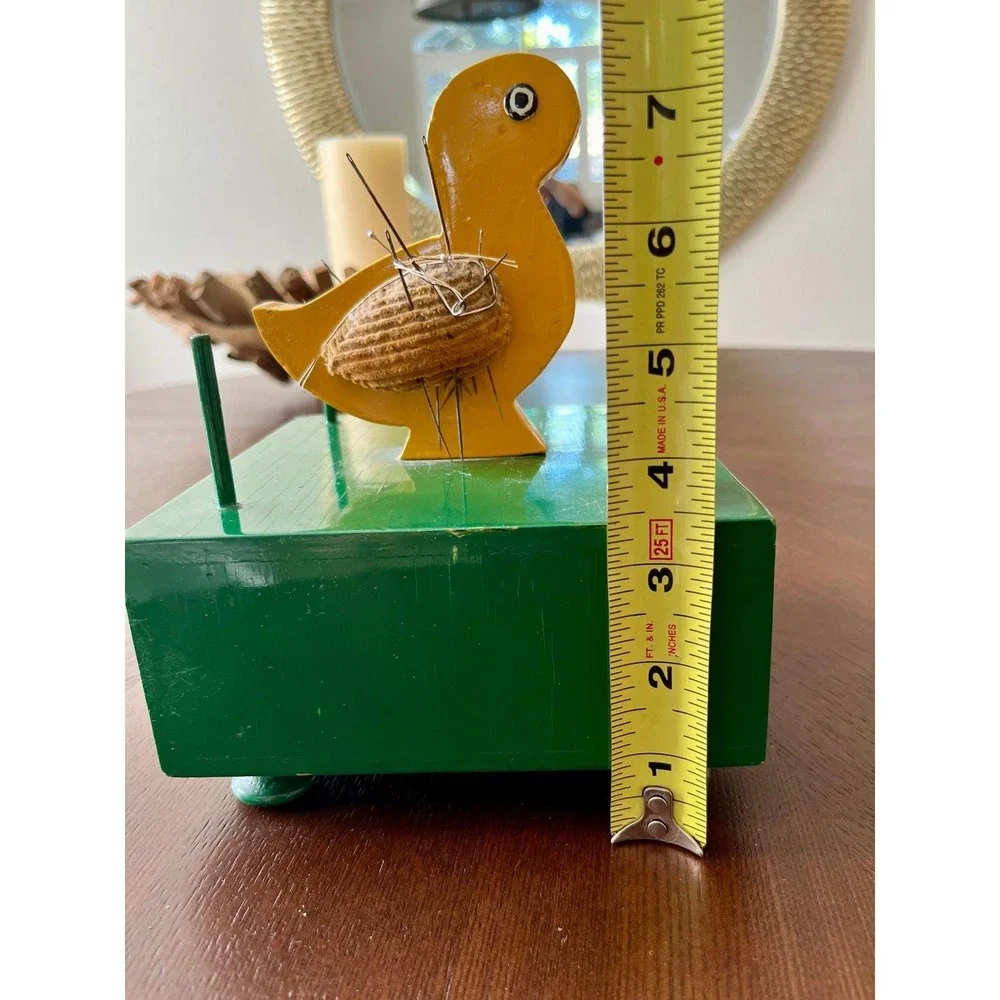 Vintage Handmade Duck Sewing Caddy Pincushion Thread Holder With Drawer